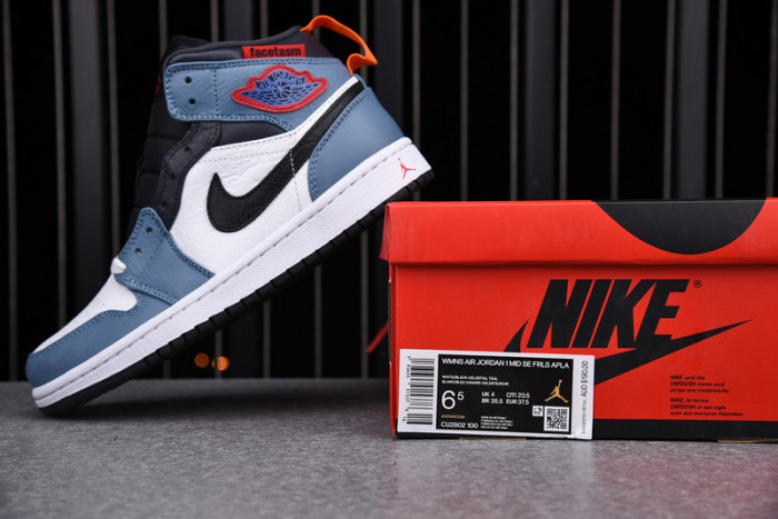 F**etasm x jordan 1 mid fearless blue white  cu2802-100