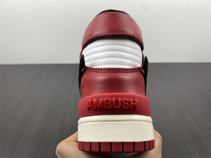 ambush x nike sb dunk high varsity red black white cu7544-102