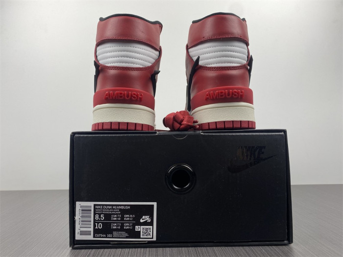 ambush x nike sb dunk high varsity red black white cu7544-102