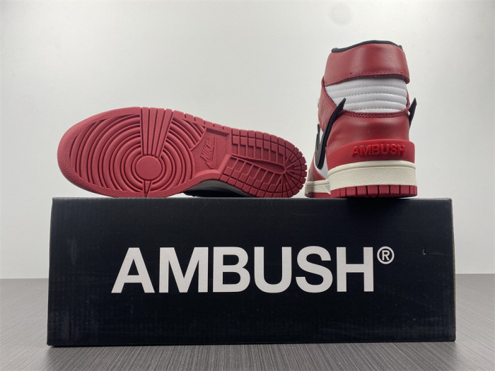 ambush x nike sb dunk high varsity red black white cu7544-102