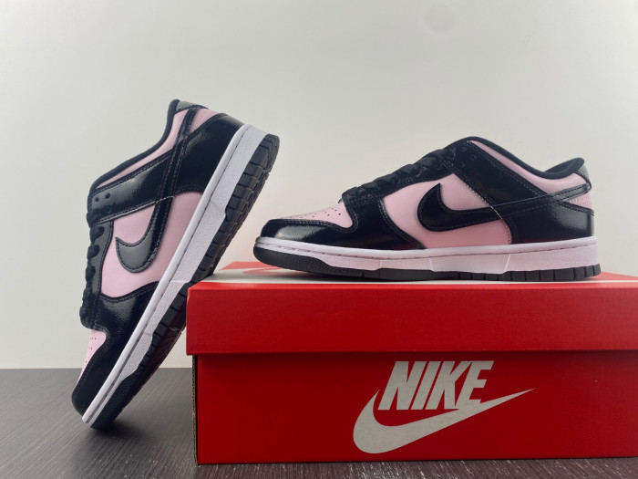 nike dunk low pink black patent dj9955-600