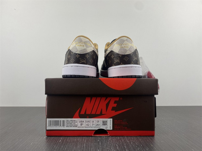 travis scott x nike air jordan 1 low og l0vt monogram brown damier azur dm7866-216