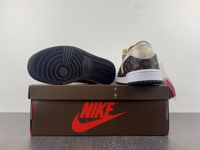 travis scott x nike air jordan 1 low og l0vt monogram brown damier azur dm7866-216