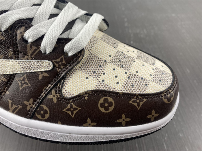 travis scott x nike air jordan 1 low og l0vt monogram brown damier azur dm7866-216