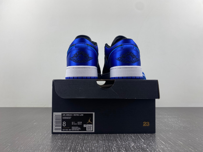 air jordan 1 black and blue satin low top  921193-007